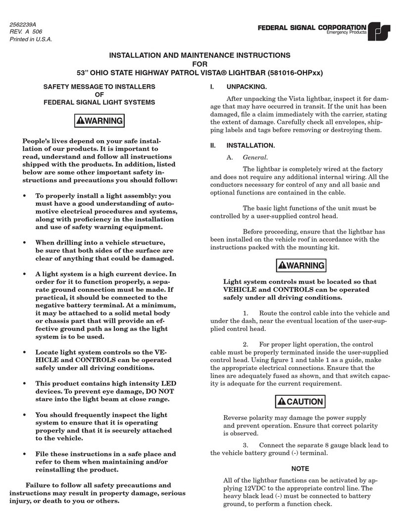 Federal Signal Corporation VISTA 581016-OHP Series Installation and maintenance instructions