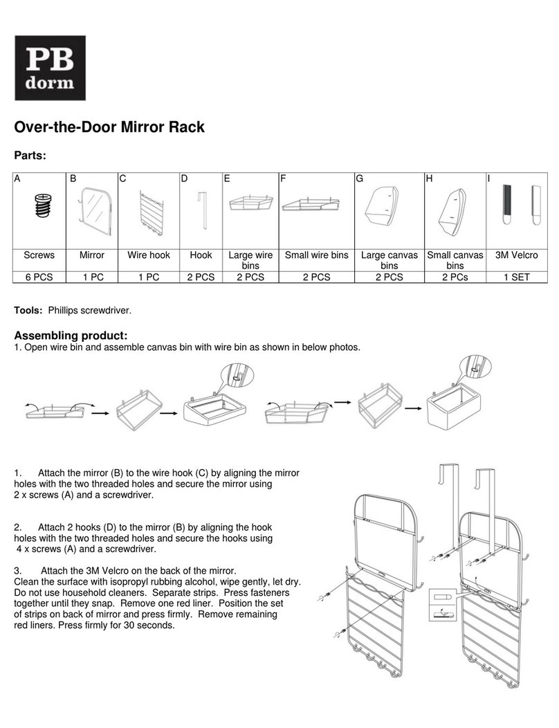PB Dorm Over-the-Door Mirror Rack User manual