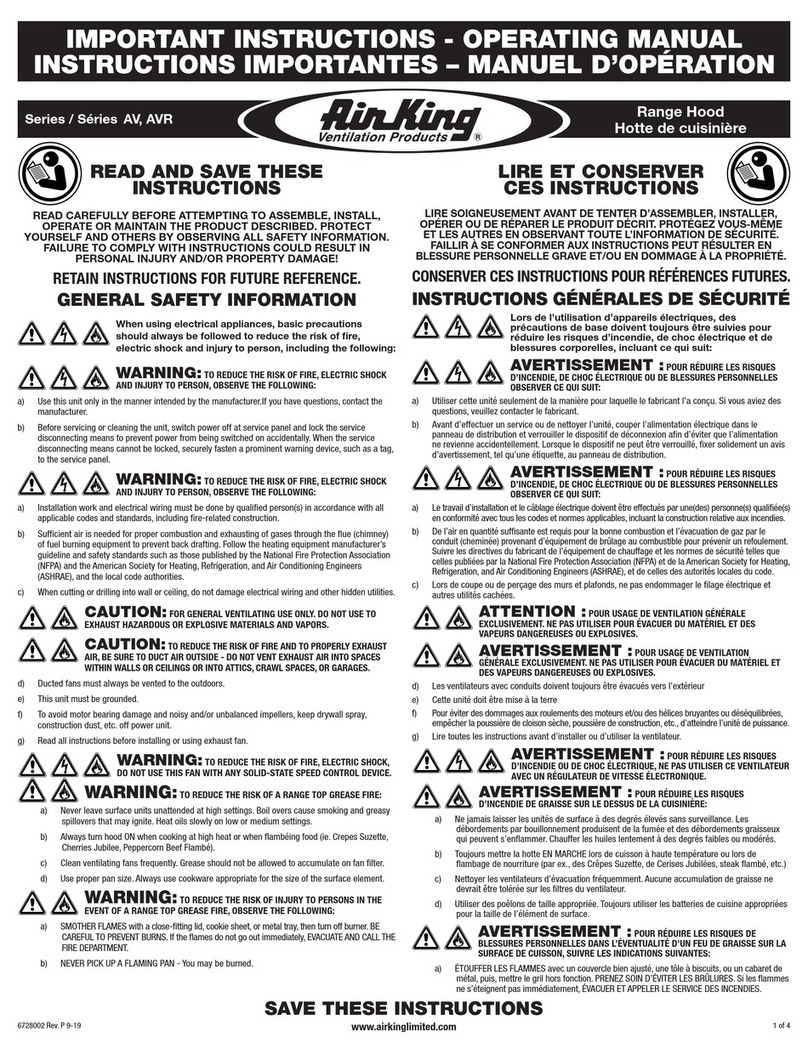 Air King AV Series Important instructions & operating manual