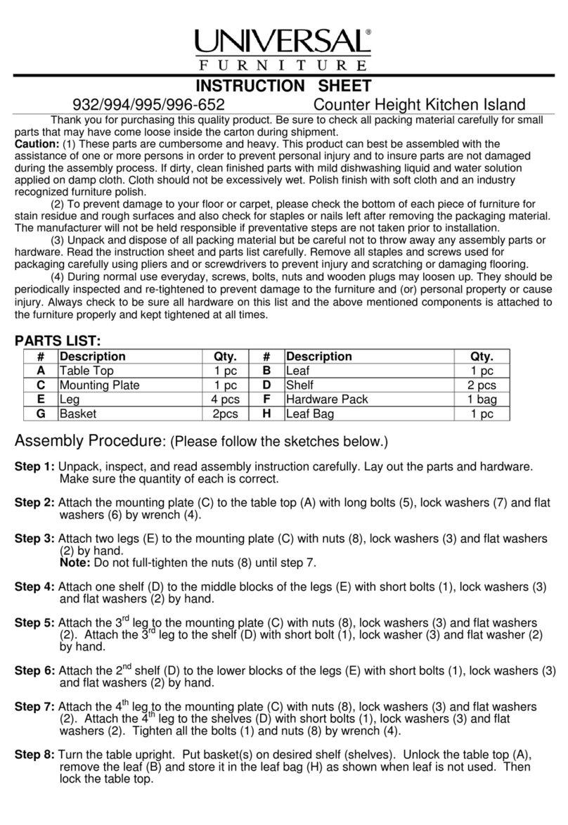 Universal Furniture 932-652 instruction sheet