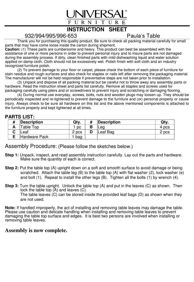 Universal Furniture 932-653 instruction sheet