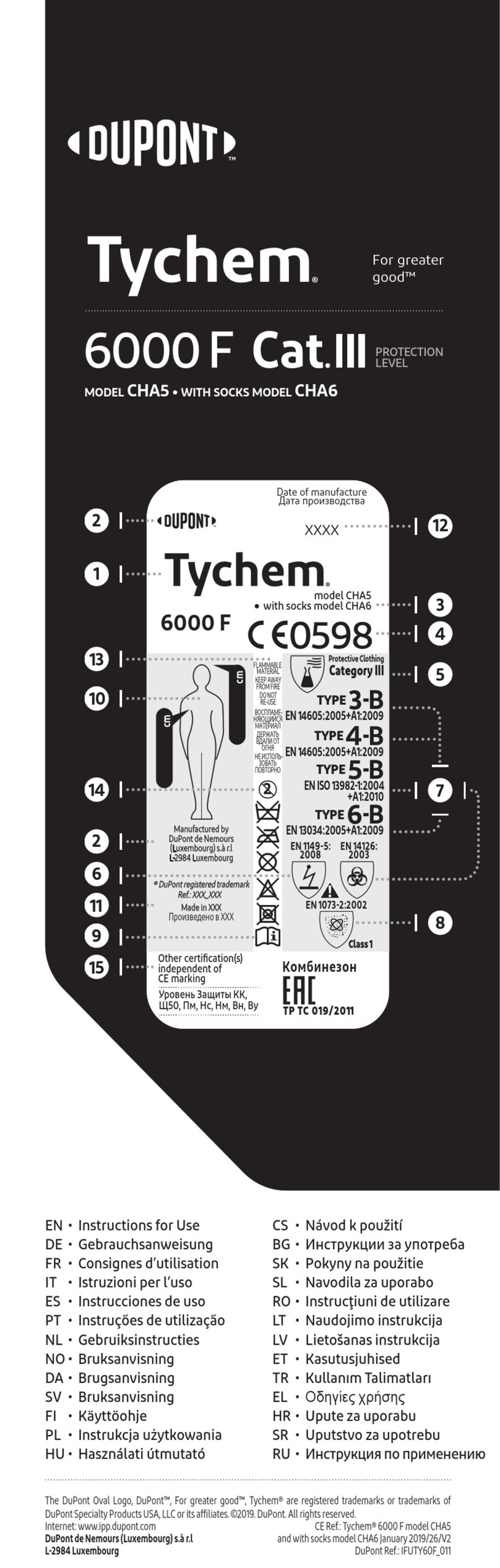 Dupont Tychem 6000 F Cat.III CHA5 Instructions for use