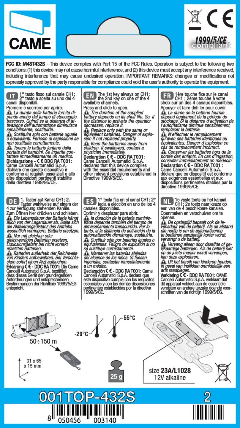 CAME TOP Series User manual