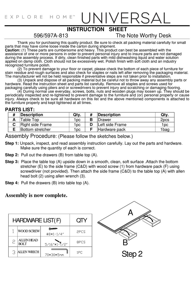 Universal Furniture 596A-813 instruction sheet