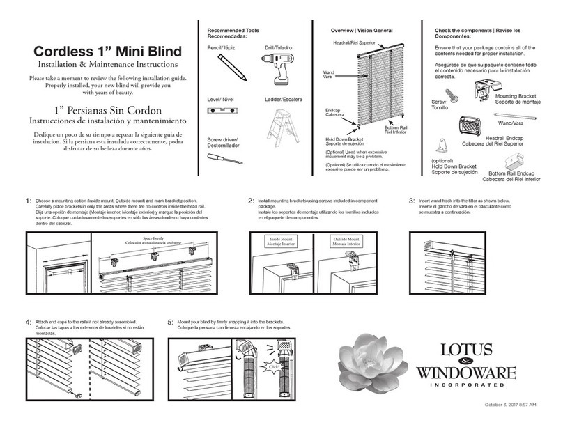 Lotus & Windoware Cordless 1” Mini Blind Installation & maintenance instructions