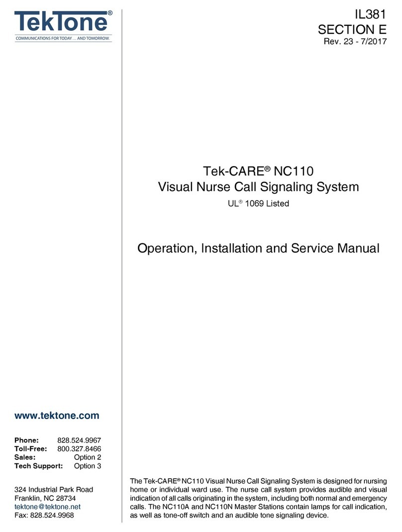 TekTone Tek-CARE NC110 Operation, installation and service manual