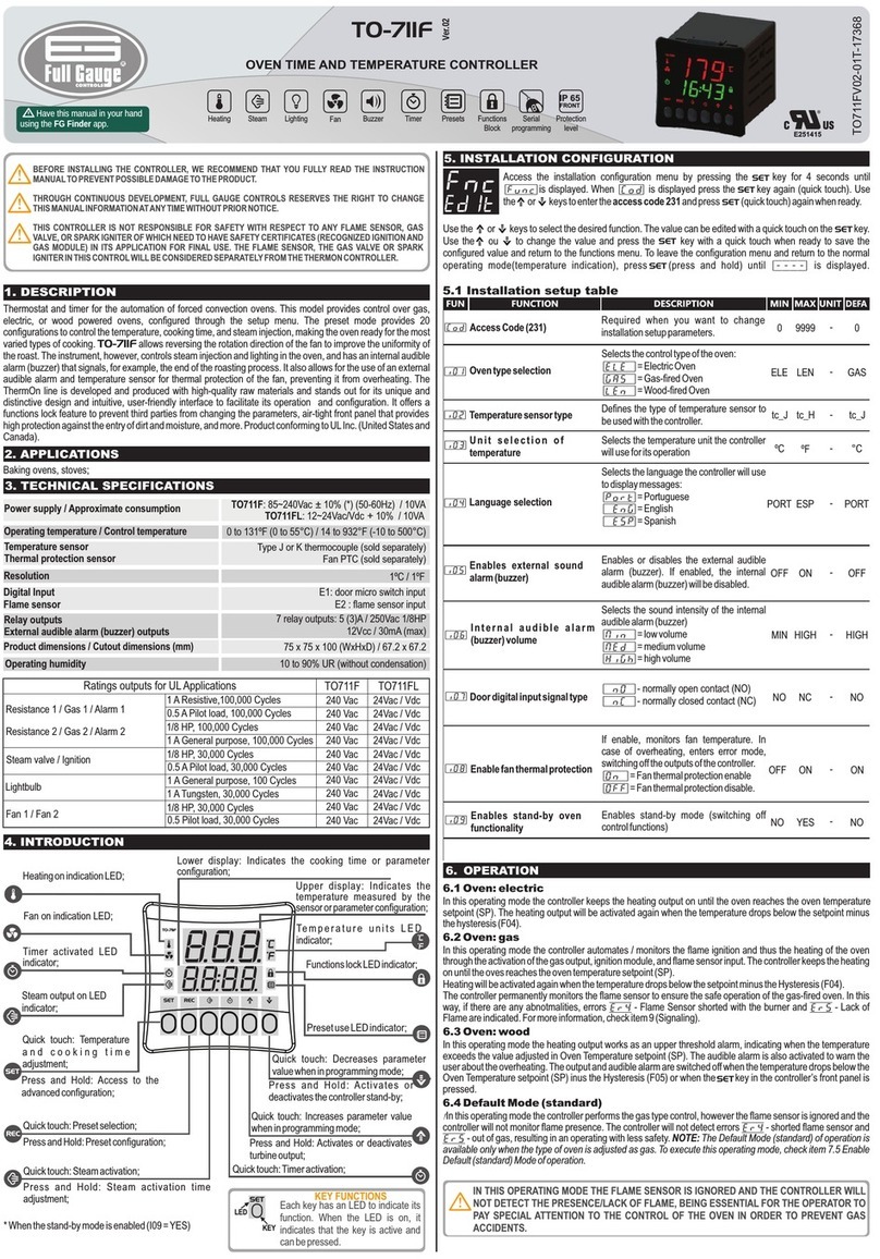 Full Gauge Controls TO-711F User manual