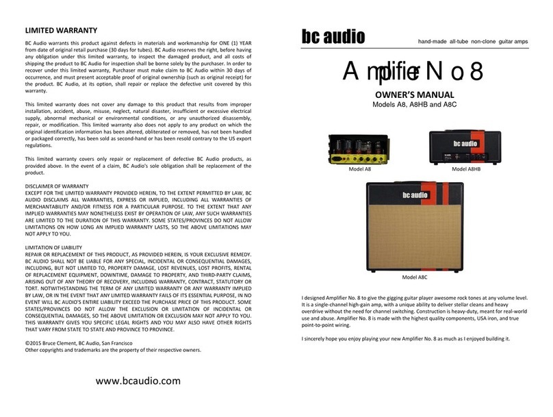 BC Audio Amplifier No. 8 Series owner's manual