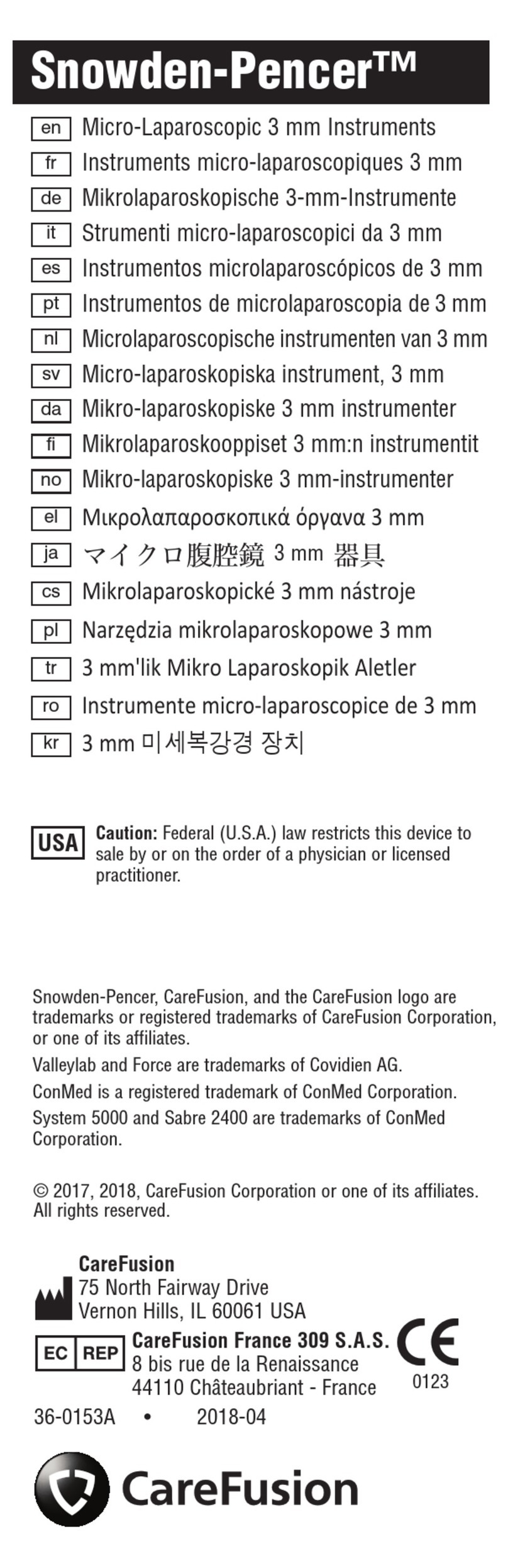 Care Fusion Snowden-Pencer User manual