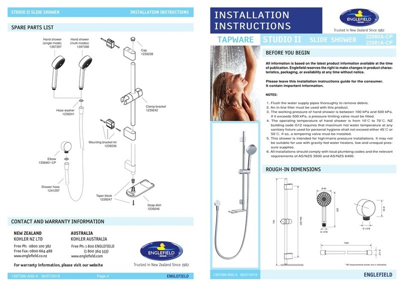 Englefield Tapware Studio II Slide Shower 22980A-CP installation instructions