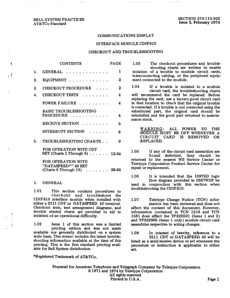 AT&T Bell System CDIF810 Checkout and Troubleshooting