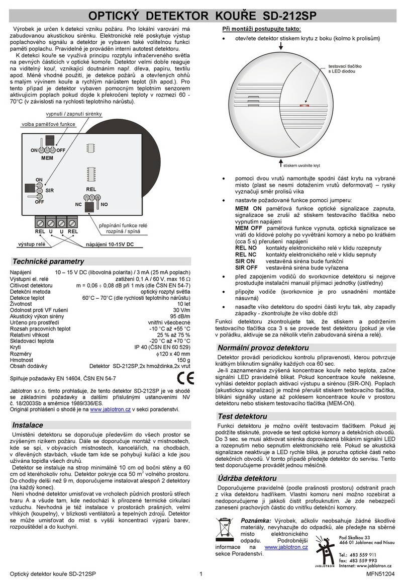 jablotron SD-212SP quick start guide