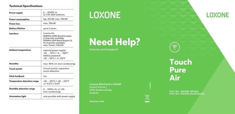 LOXONE Touch Pure Air 100399 User manual