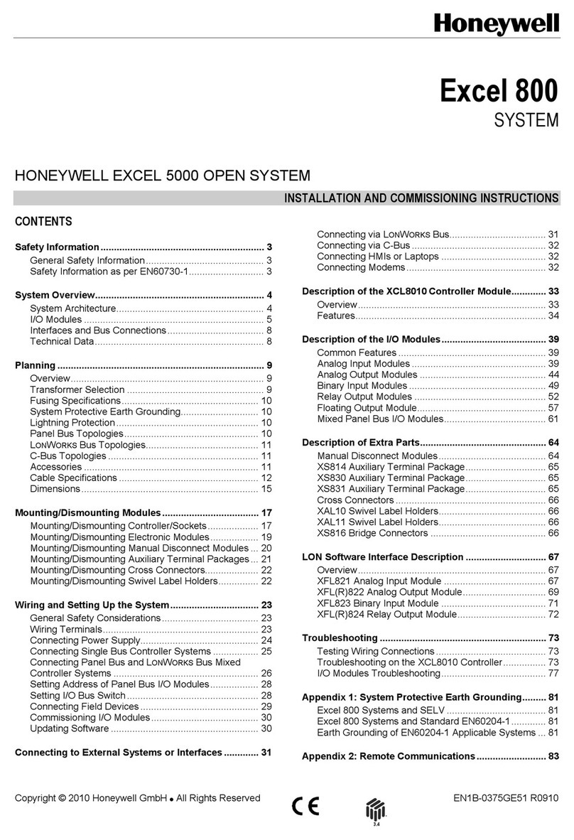 Honeywell Excel 800 Installation and operation manual