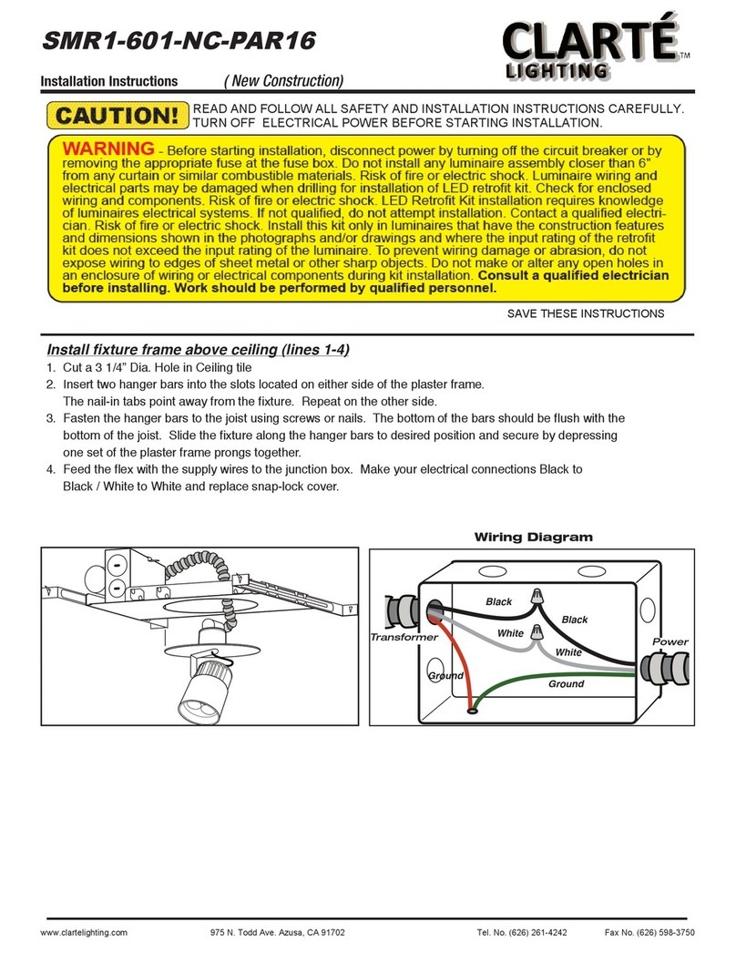CLARTE LIGHTING 601LED-PAR16 Series installation instructions CLARTE LIGHTING 601LED-PAR16 Series installation instructions