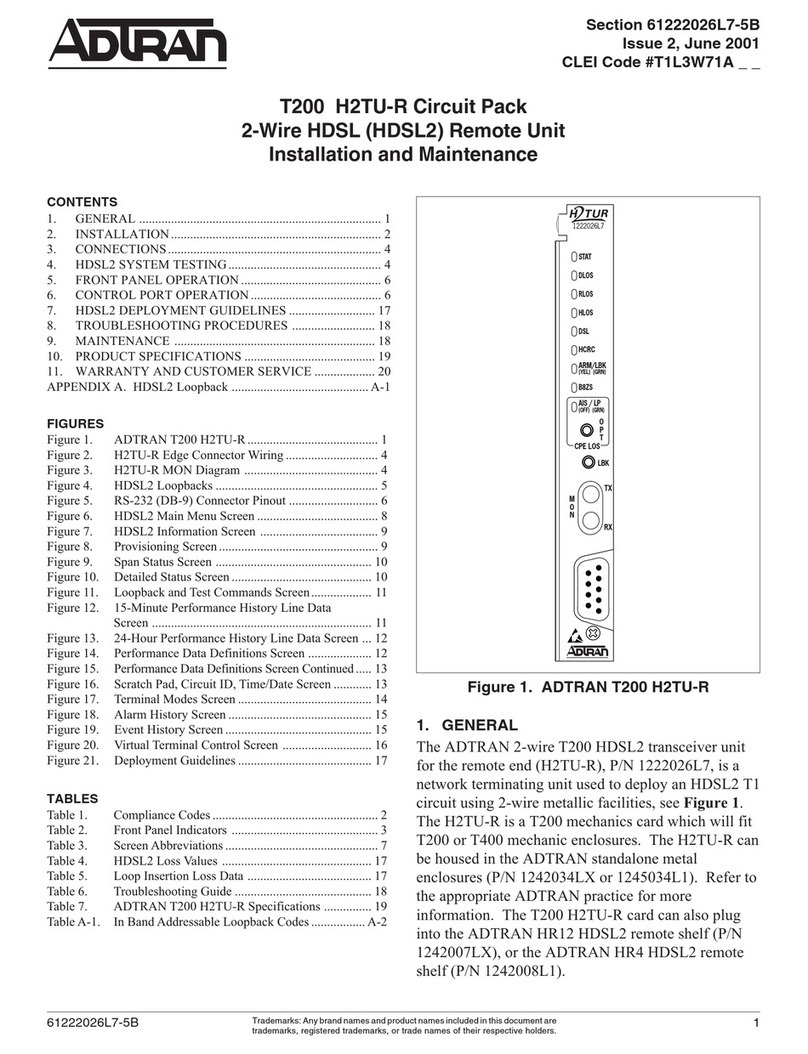 ADTRAN T200 H2TU-R Installation and Maintenance