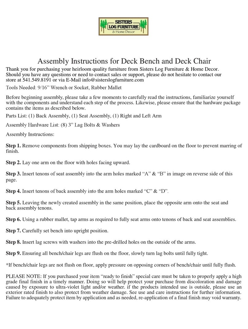 Sisters Log Furniture & Home Decor Deck Bench Assembly instructions