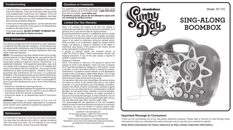 eKids Nickelodeon Sunny Day Sing-Along Boombox... quick guide eKids Nickelodeon Sunny Day Sing-Along Boombox... quick guide