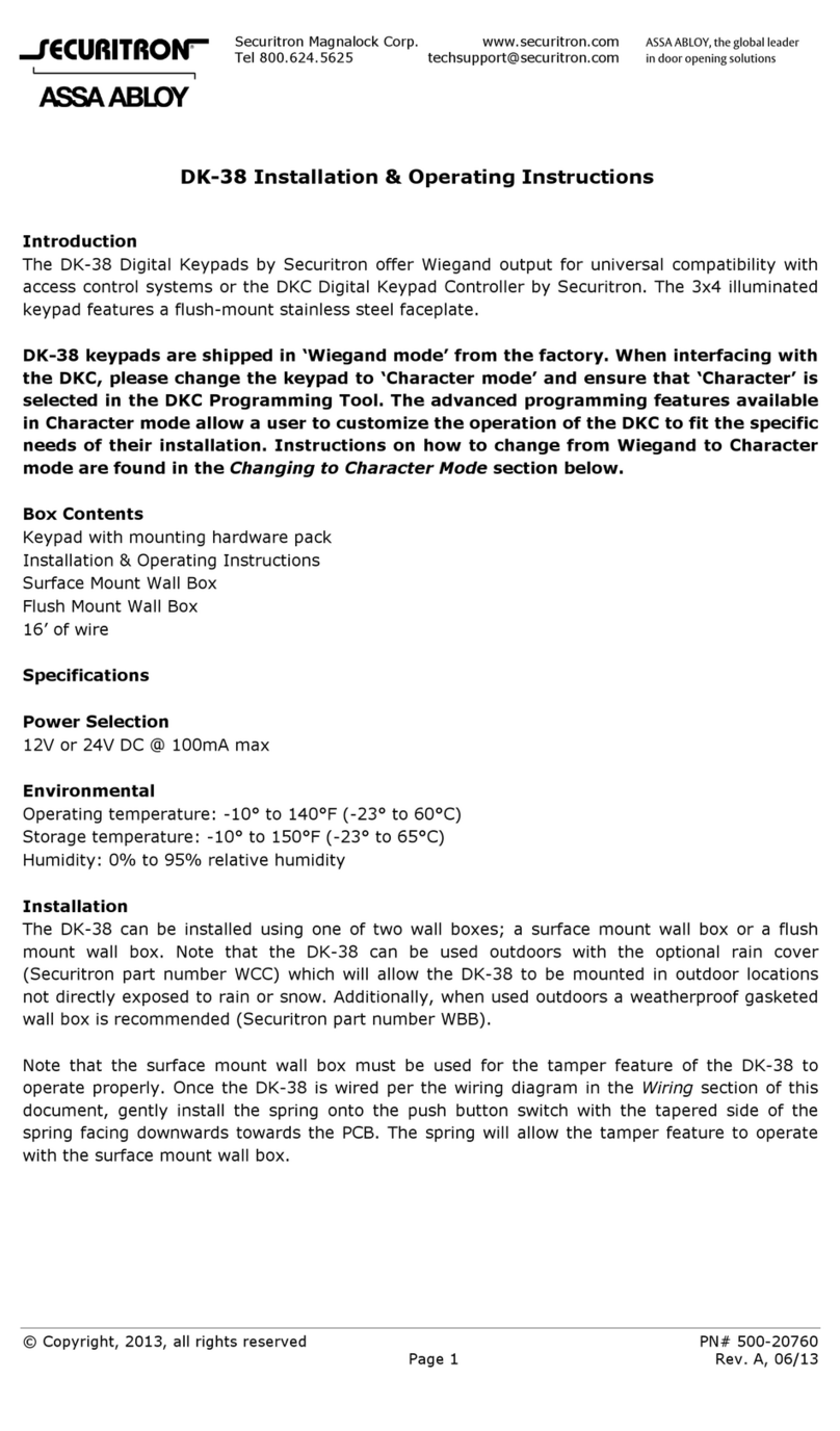 Assa Abloy SECURITRON DK-38 Installation & operating instructions