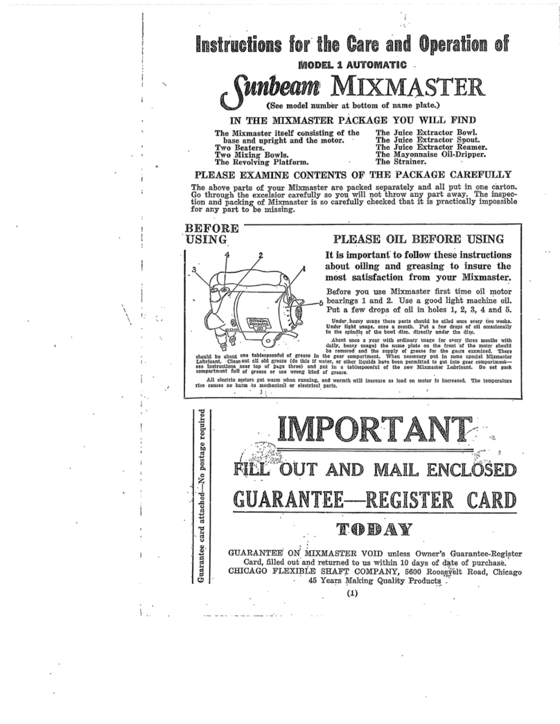 Sunbeam MIXMASTER AUTOMATIC 1 User manual
