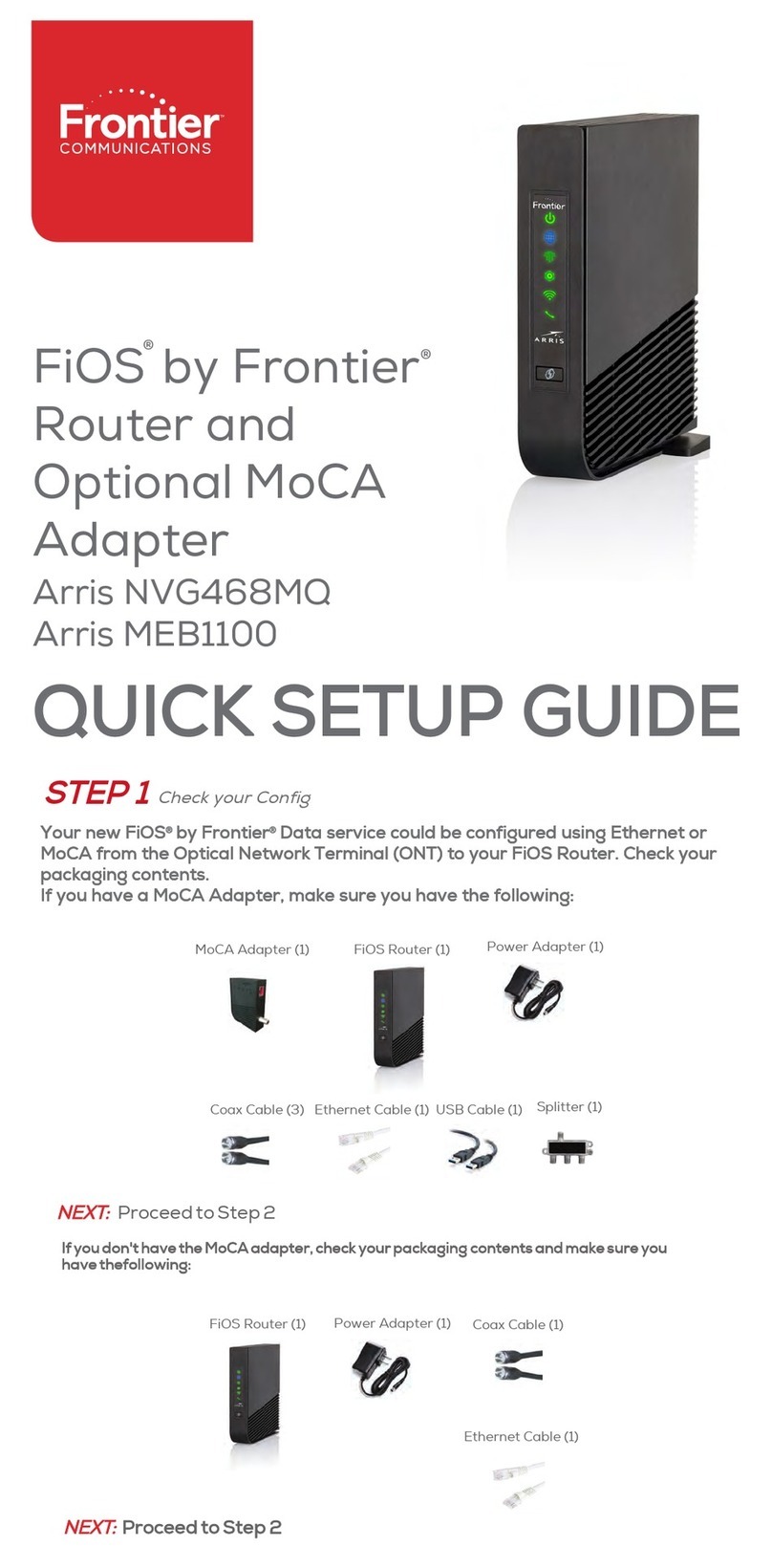 Frontier FiOS Arris NVG468MQ Quick setup guide