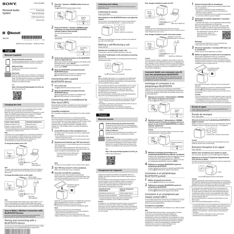 Sony SRS-X11 Startup guide