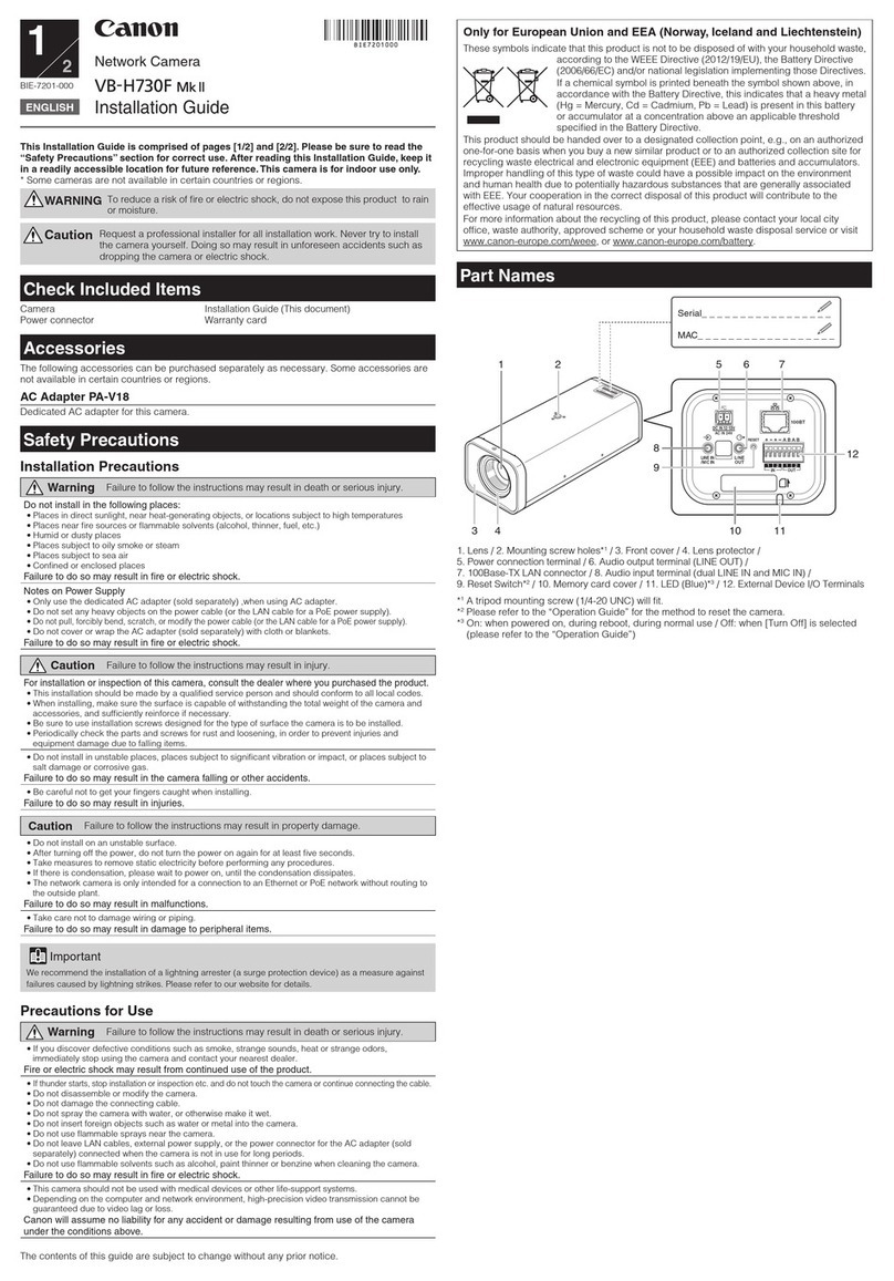 Canon VB-H730F Mk II installation guide