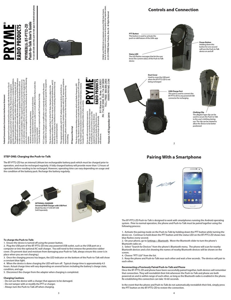 PRYME PrymeBLU BT-PTT2-ZD user guide PRYME PrymeBLU BT-PTT2-ZD user guide