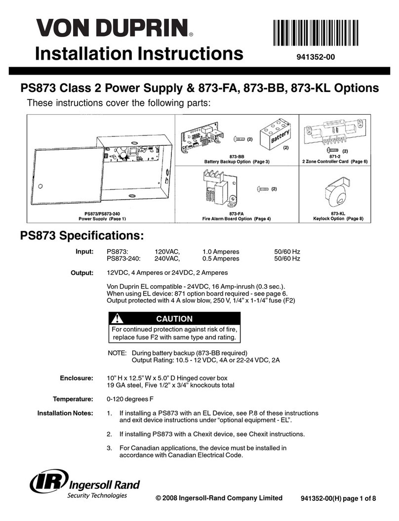Von Duprin PS873 Installation instructions manual
