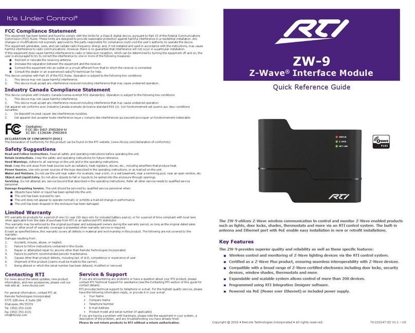 RTI ZW-9 Quick reference guide