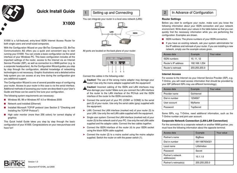 BinTec X1000 Quick install guide