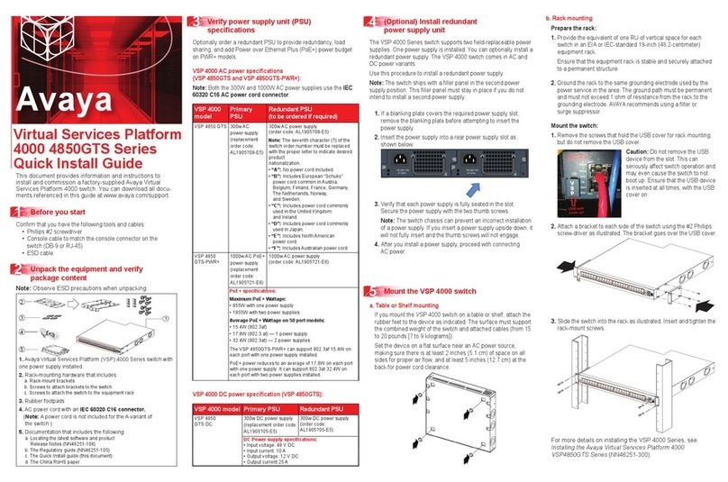 Avaya VSP 4850 GTS DC Quick install guide Avaya VSP 4850 GTS DC Quick install guide