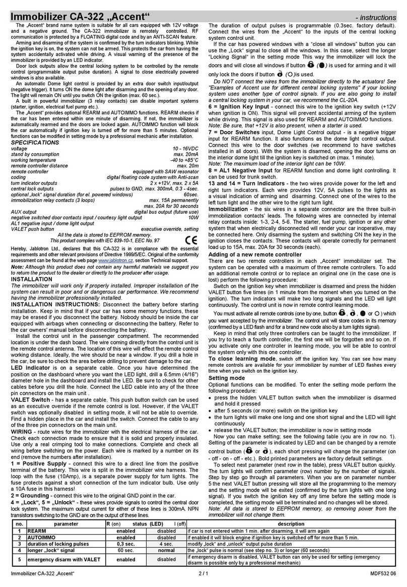 jablotron Accent CA-322 Installation instructions and operators manual
