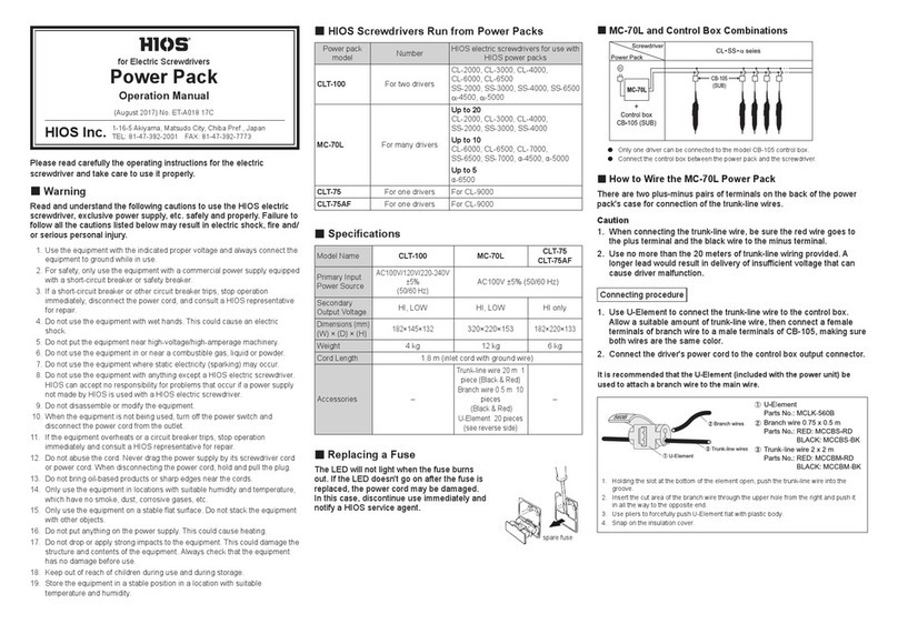 HIOS CLT-100 Operation manuals
