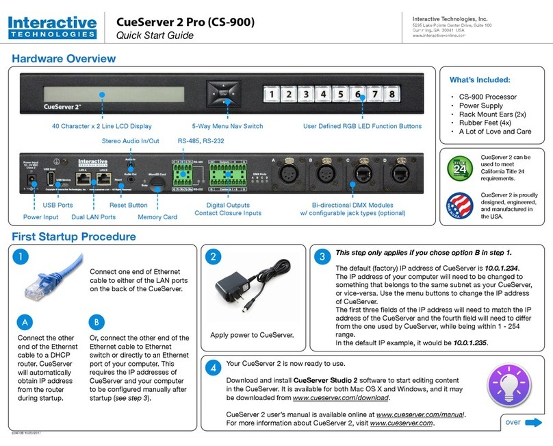 Interactive Technologies CueServer 2 Pro quick start guide