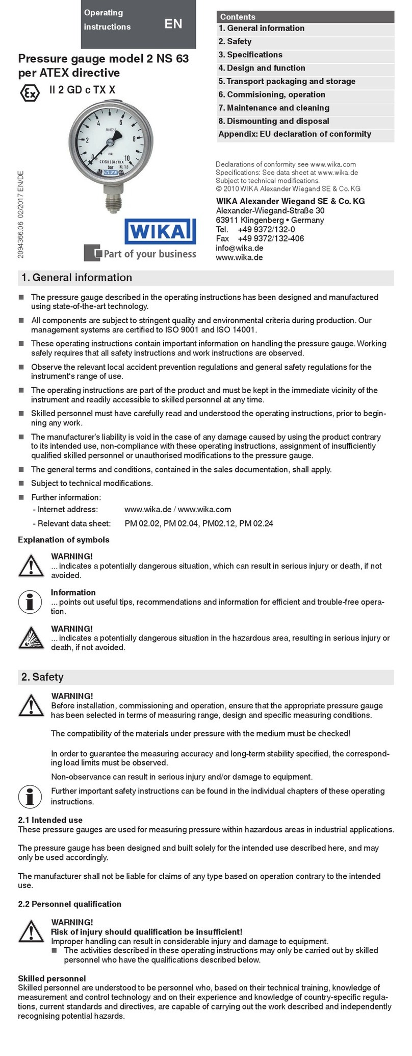 WIKA PG23CP operating instructions WIKA PG23CP operating instructions