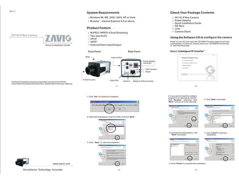 Zavio F611E Quick installation guide