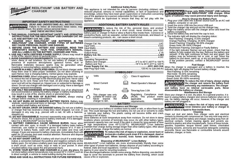 Milwaukee REDLITHIUM L4C Important safety instructions
