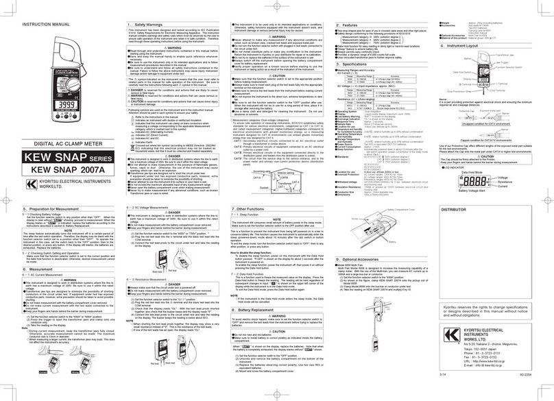 Kyoritsu Electrical Instruments Works, Ltd. KEW SNAP 2007A instruction manual
