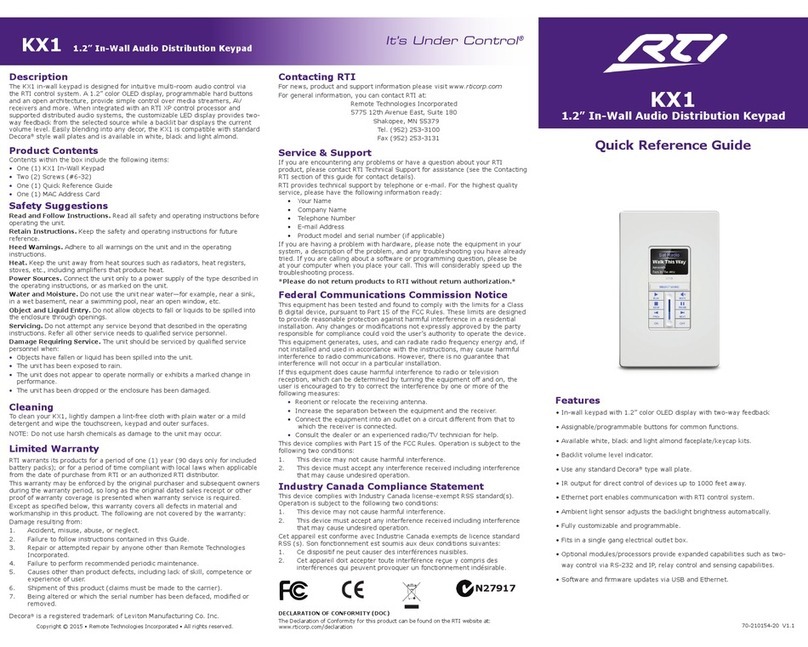 RTI KX1 Quick reference guide RTI KX1 Quick reference guide