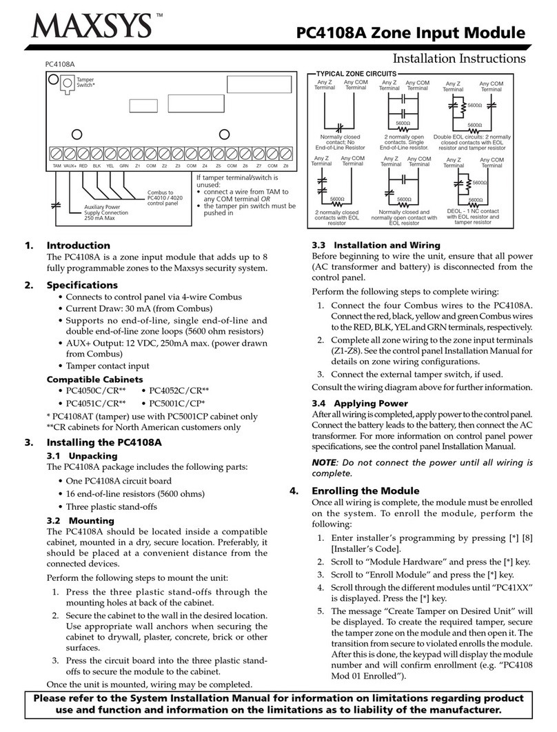 Maxsys PC4108A Installation instructions manual Maxsys PC4108A Installation instructions manual
