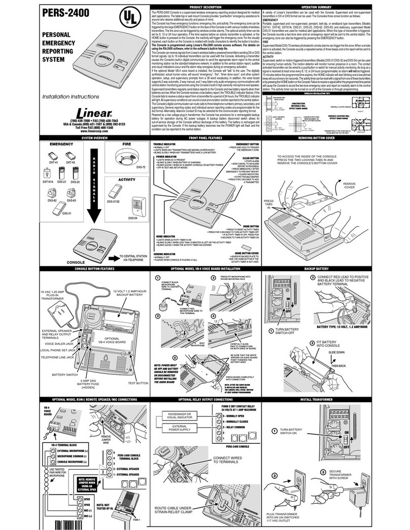 Linear PERS-2400 PERSONAL EMERGENCY REPORTING SYSTEM... Setup guide
