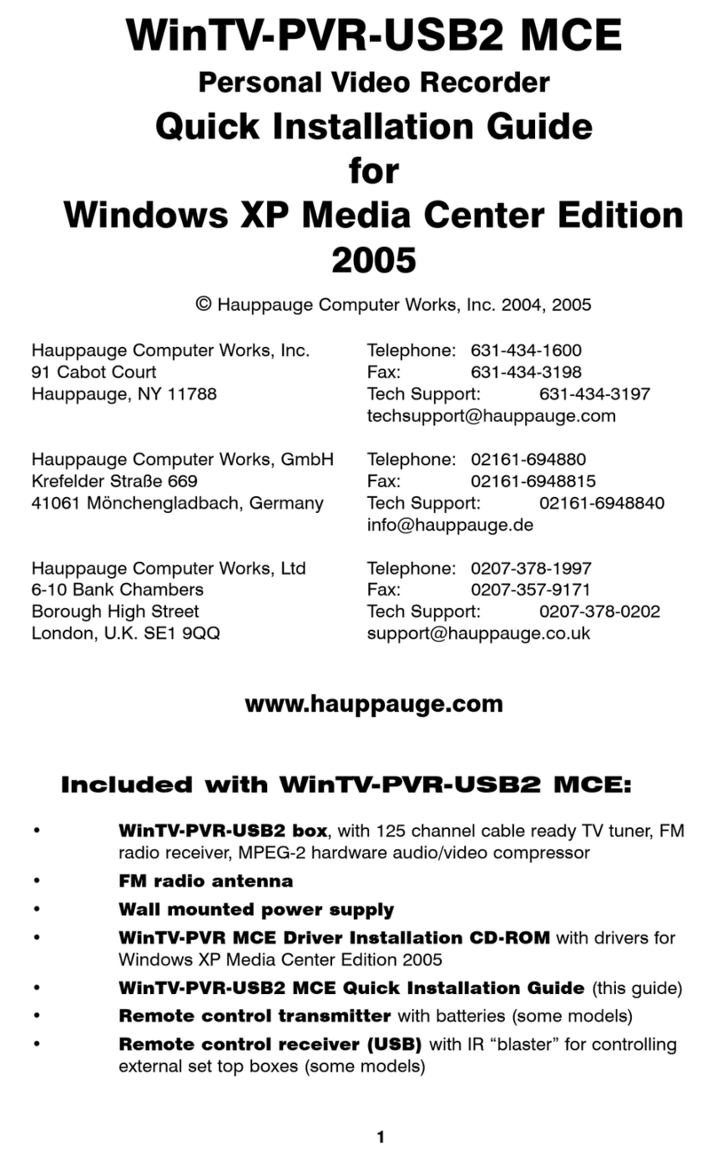 Hauppauge WinTV-PVR-USB2 MCE Quick installation guide