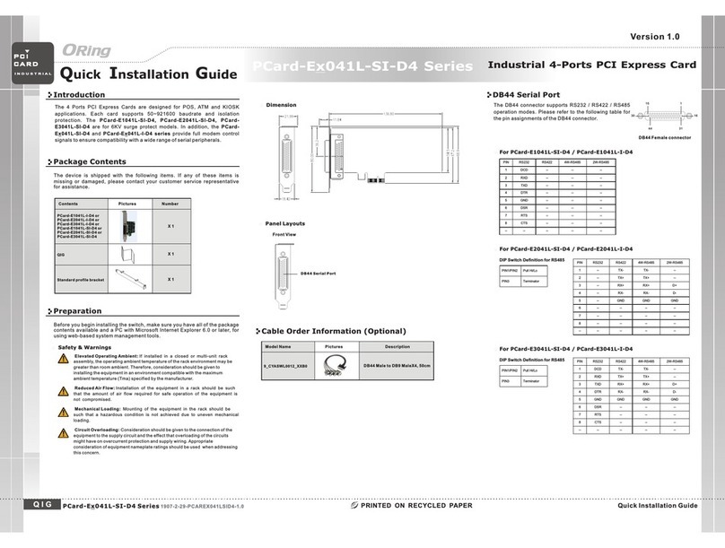 ORiNG PCard-E1041L-SI-D4 Quick installation guide ORiNG PCard-E1041L-SI-D4 Quick installation guide