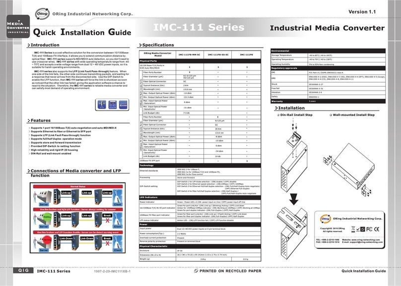 ORing Industrial Networking Corp. IMC-111FB-MM-SC Quick installation guide