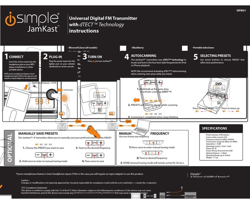 iSimple JamKast ISFM31 User manual