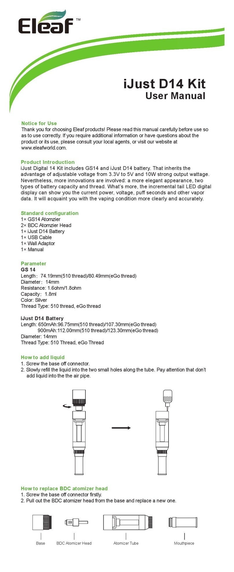 Eleaf iJust D14 Kit user manual
