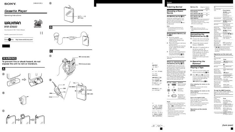 Sony Walkman WM-EX600 operating instructions