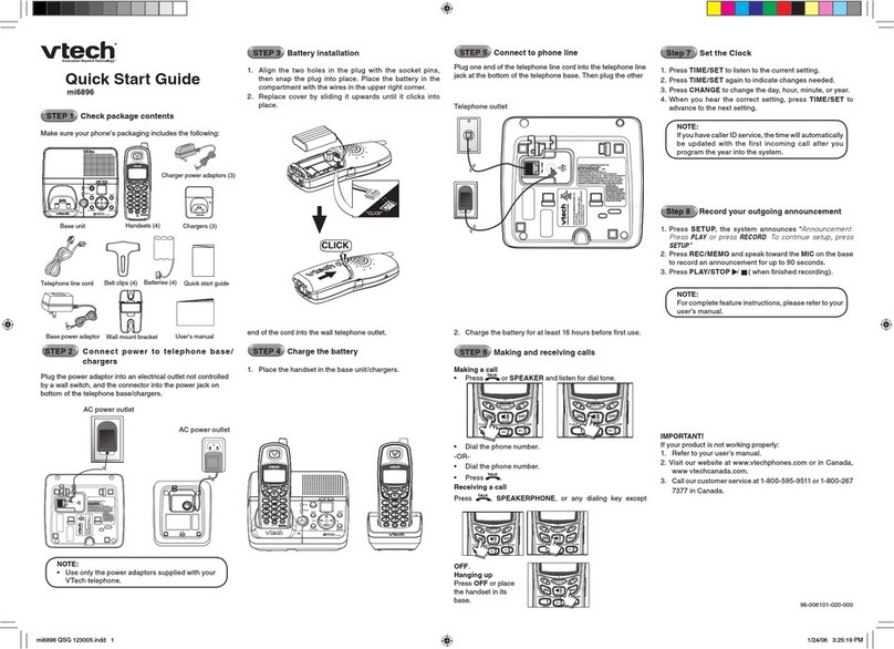 V-tech mi6896 - 5.8 GHz DSS Cordless Phone quick start guide
