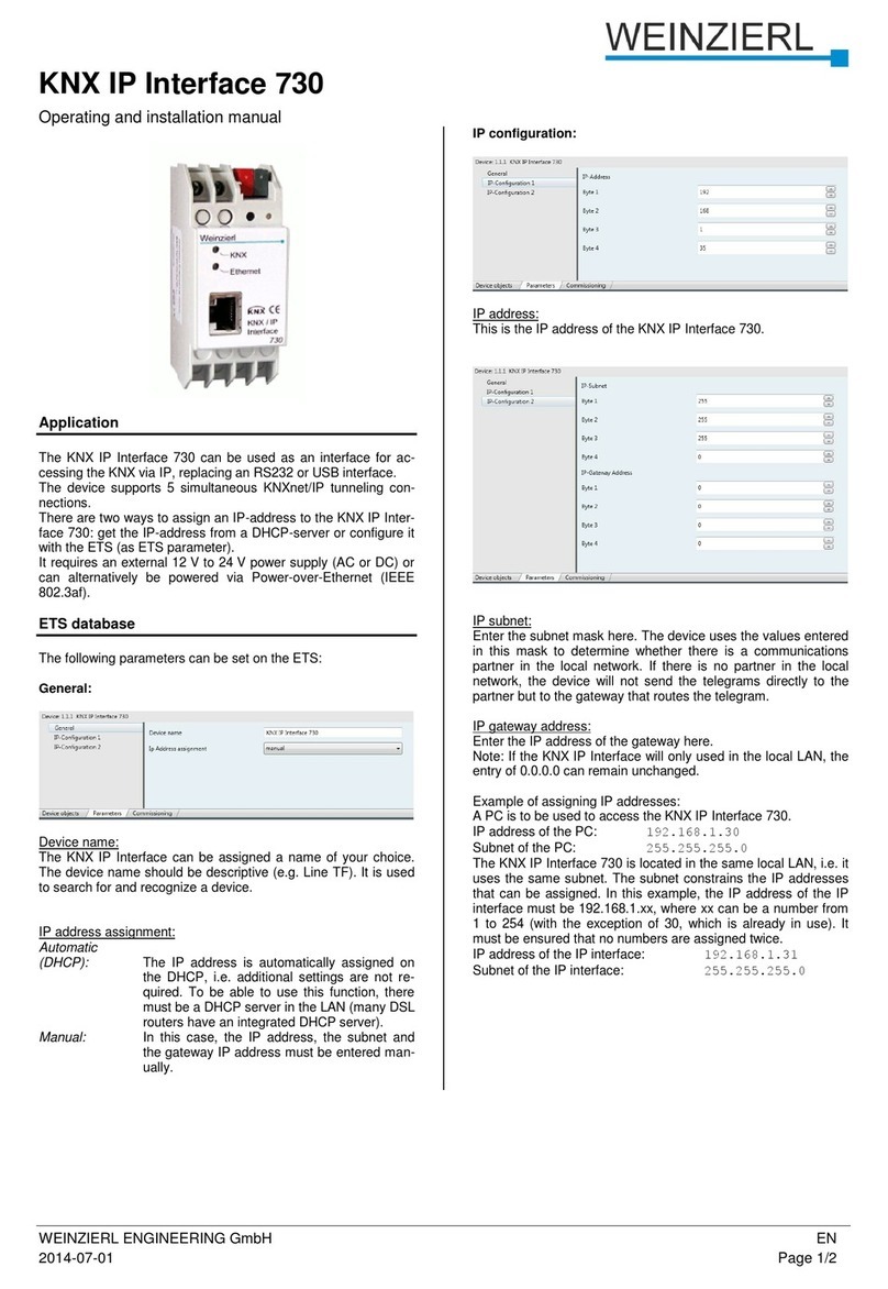 Weinzierl KNX IP Interface 730 OPERATING AND INSTALLATION Manual